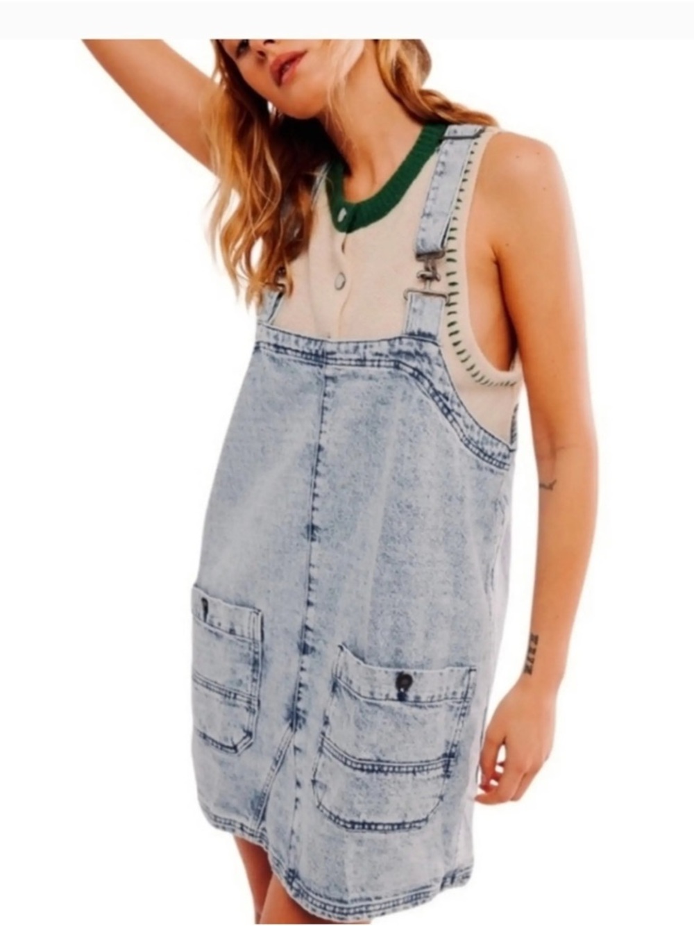 Free People We The Free Denim Overall Dress Indigo Medium - Picture 2 of 13